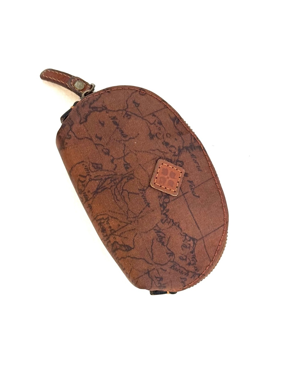 Patricia Nash Mini Pouch with Map Design on Dark Brown Coated Canvas - Small